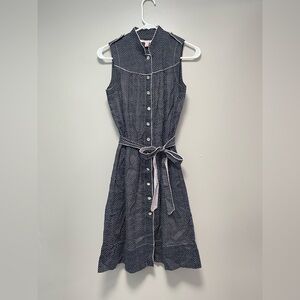 Rebecca Taylor 100% Cotton Navy Blue Button-Down Polka Dot Dress